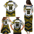 Personalized Melbourne Storm Family Matching Puletasi and Hawaiian Shirt Aboriginal Dot Art - Dreamtime Rugby Mascot