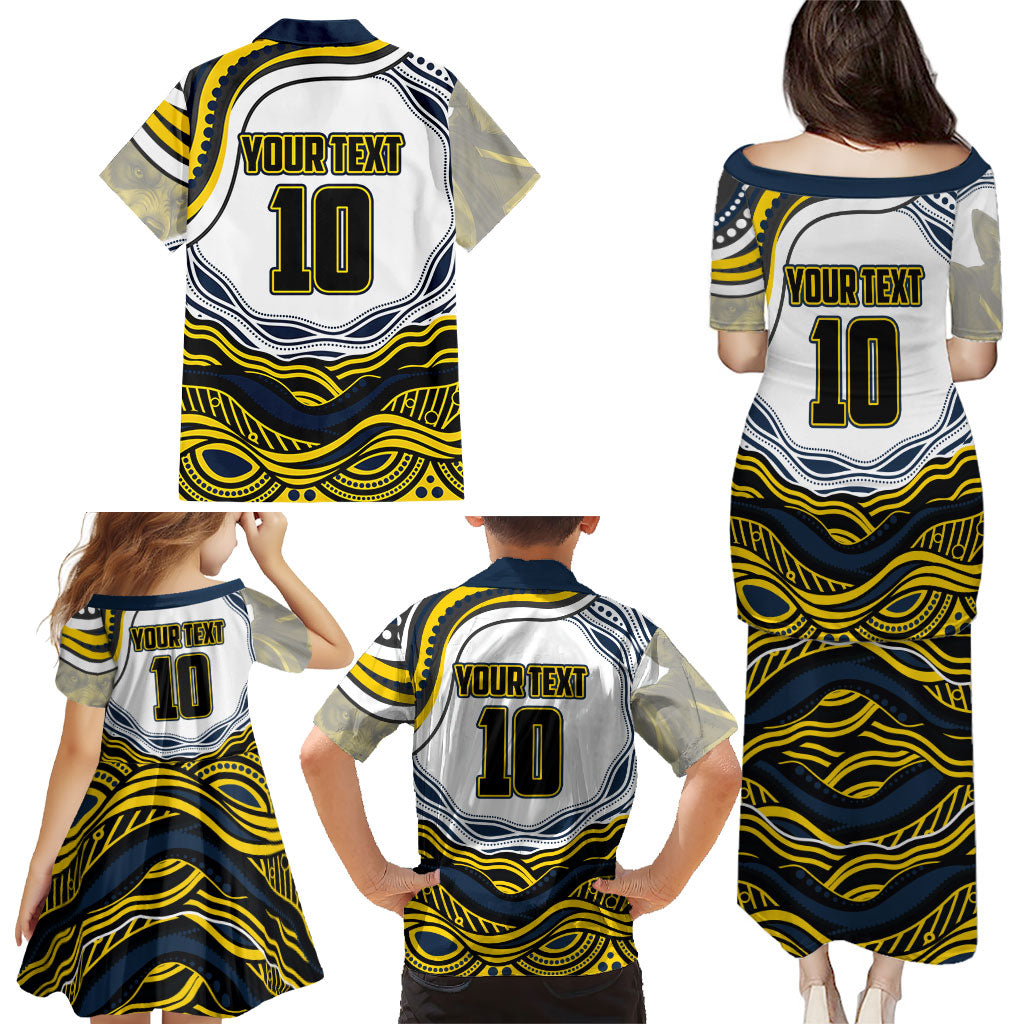 Personalized Melbourne Storm Family Matching Puletasi and Hawaiian Shirt Aboriginal Dot Art - Dreamtime Rugby Mascot