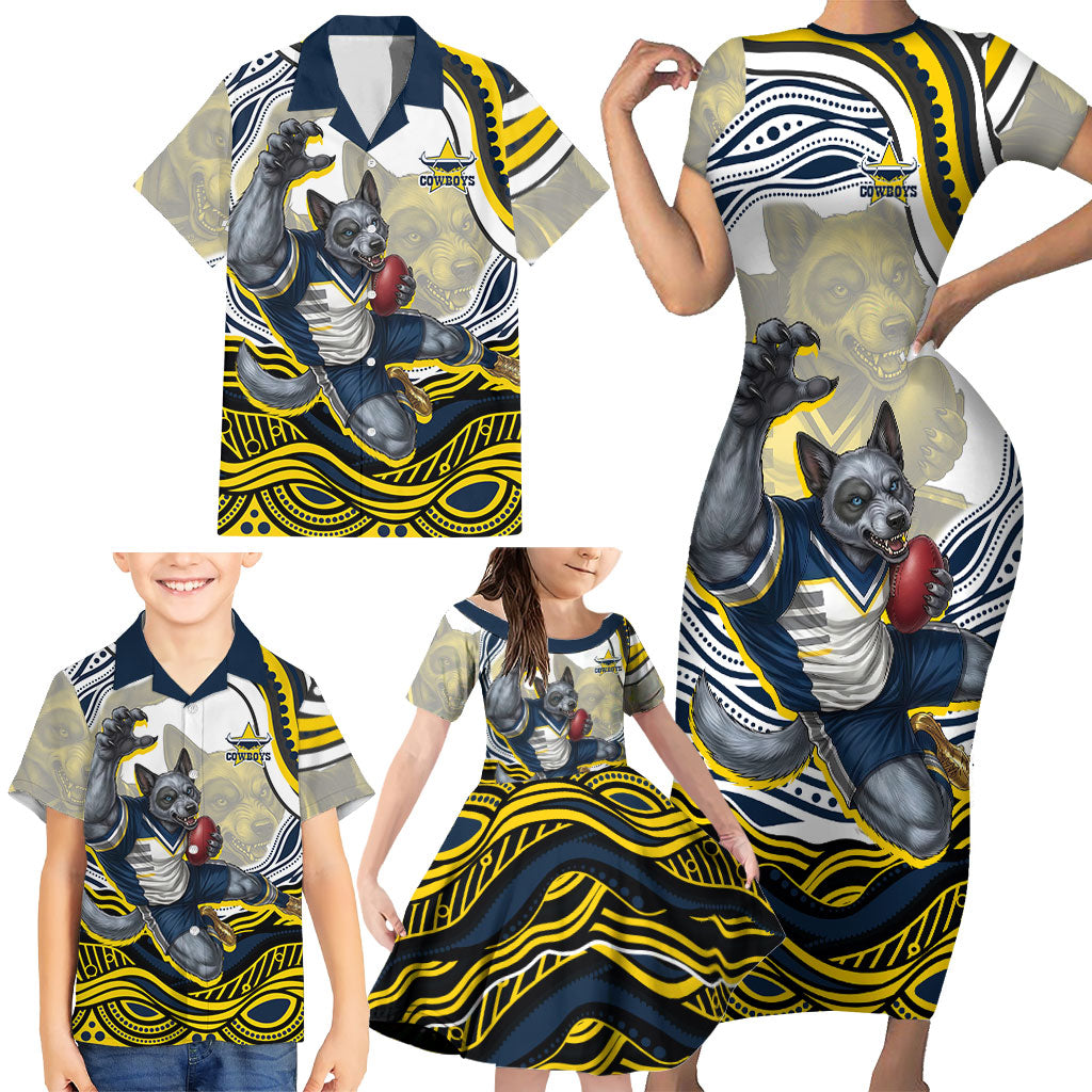 Personalized Melbourne Storm Family Matching Short Sleeve Bodycon Dress and Hawaiian Shirt Aboriginal Dot Art - Dreamtime Rugby Mascot