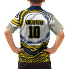Personalized Melbourne Storm Family Matching Short Sleeve Bodycon Dress and Hawaiian Shirt Aboriginal Dot Art - Dreamtime Rugby Mascot