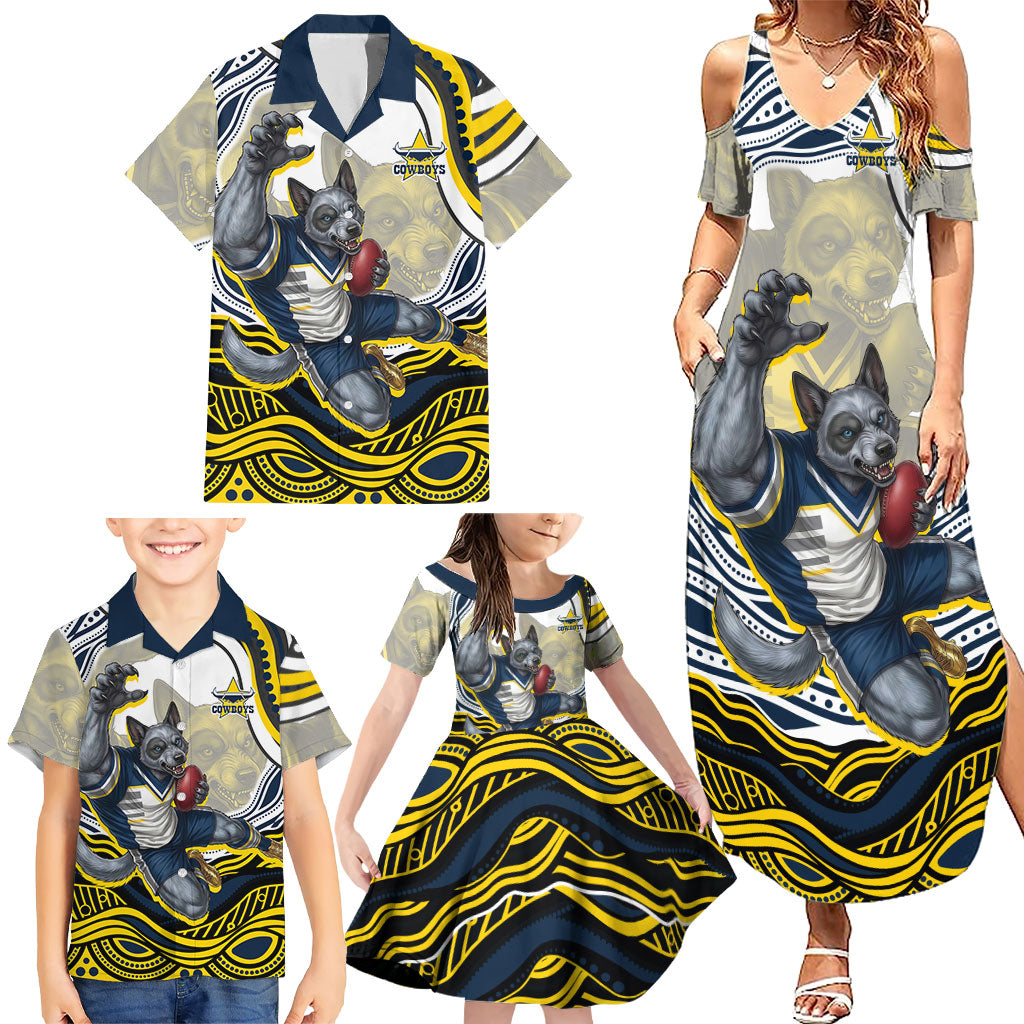 Personalized Melbourne Storm Family Matching Summer Maxi Dress and Hawaiian Shirt Aboriginal Dot Art - Dreamtime Rugby Mascot