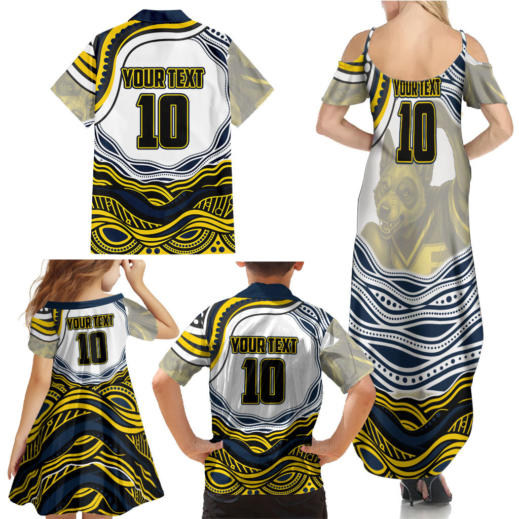 Personalized Melbourne Storm Family Matching Summer Maxi Dress and Hawaiian Shirt Aboriginal Dot Art - Dreamtime Rugby Mascot