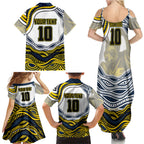 Personalized Melbourne Storm Family Matching Summer Maxi Dress and Hawaiian Shirt Aboriginal Dot Art - Dreamtime Rugby Mascot