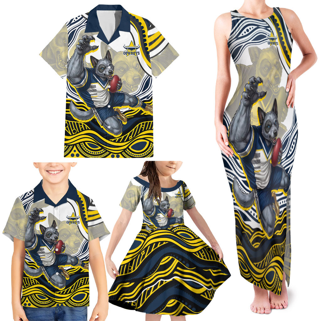 Personalized Melbourne Storm Family Matching Tank Maxi Dress and Hawaiian Shirt Aboriginal Dot Art - Dreamtime Rugby Mascot