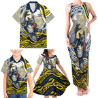 Personalized Melbourne Storm Family Matching Tank Maxi Dress and Hawaiian Shirt Aboriginal Dot Art - Dreamtime Rugby Mascot