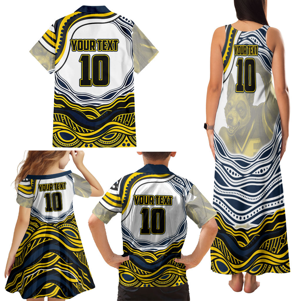 Personalized Melbourne Storm Family Matching Tank Maxi Dress and Hawaiian Shirt Aboriginal Dot Art - Dreamtime Rugby Mascot