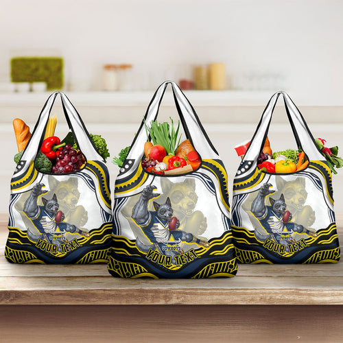 Personalized Melbourne Storm Grocery Bag Aboriginal Dot Art - Dreamtime Rugby Mascot