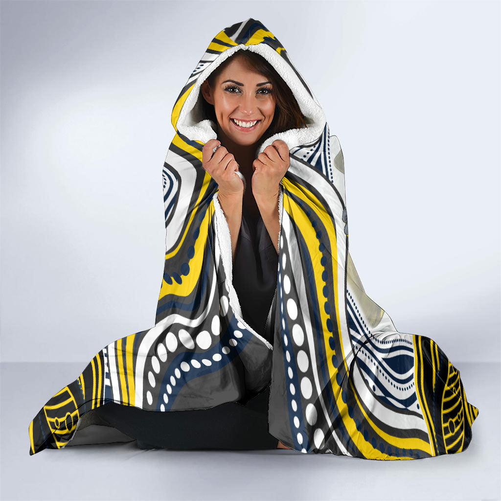 Personalized Melbourne Storm Hooded Blanket Aboriginal Dot Art - Dreamtime Rugby Mascot