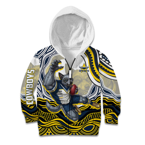 Personalized Melbourne Storm Kid Hoodie Aboriginal Dot Art - Dreamtime Rugby Mascot