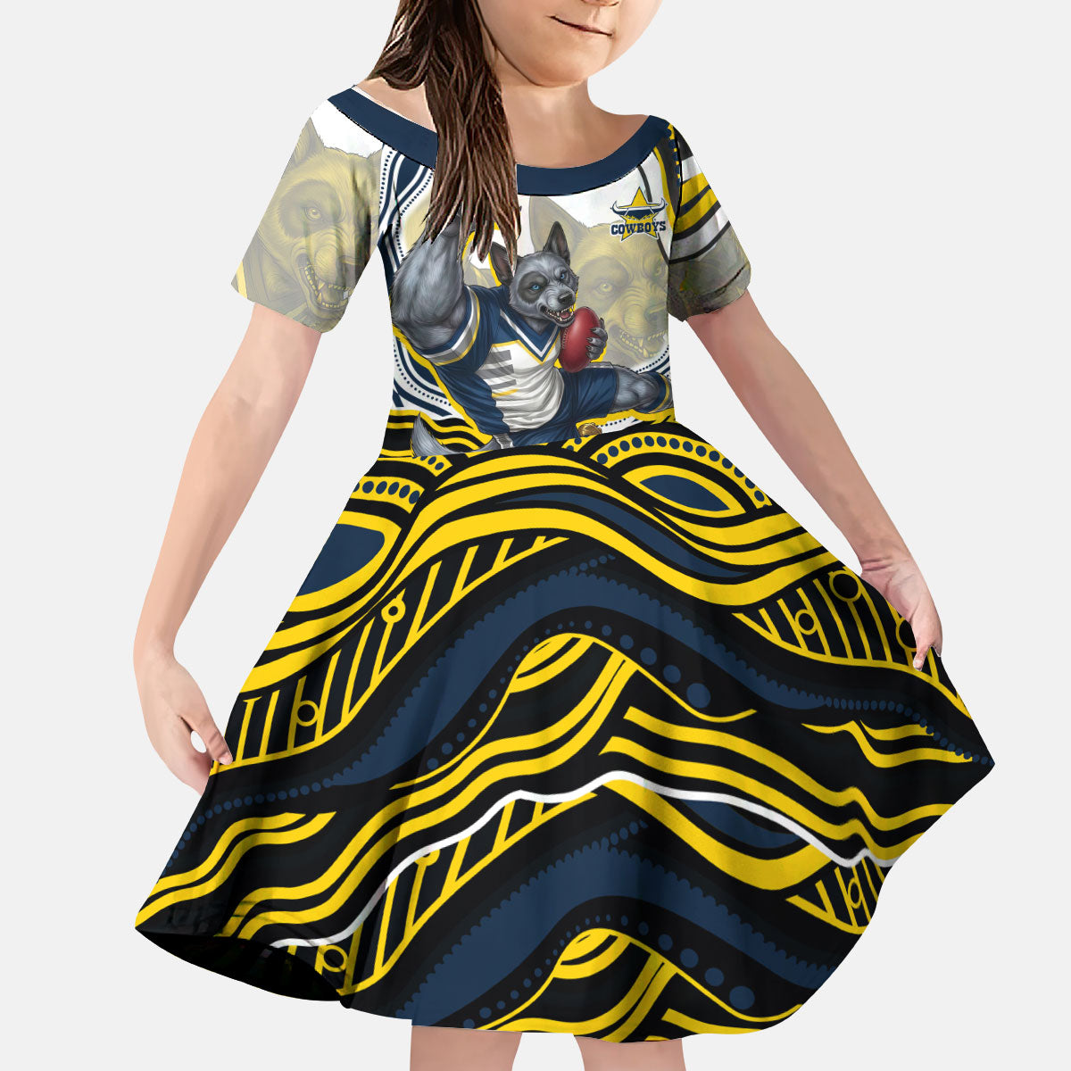 Personalized Melbourne Storm Kid Short Sleeve Dress Aboriginal Dot Art - Dreamtime Rugby Mascot
