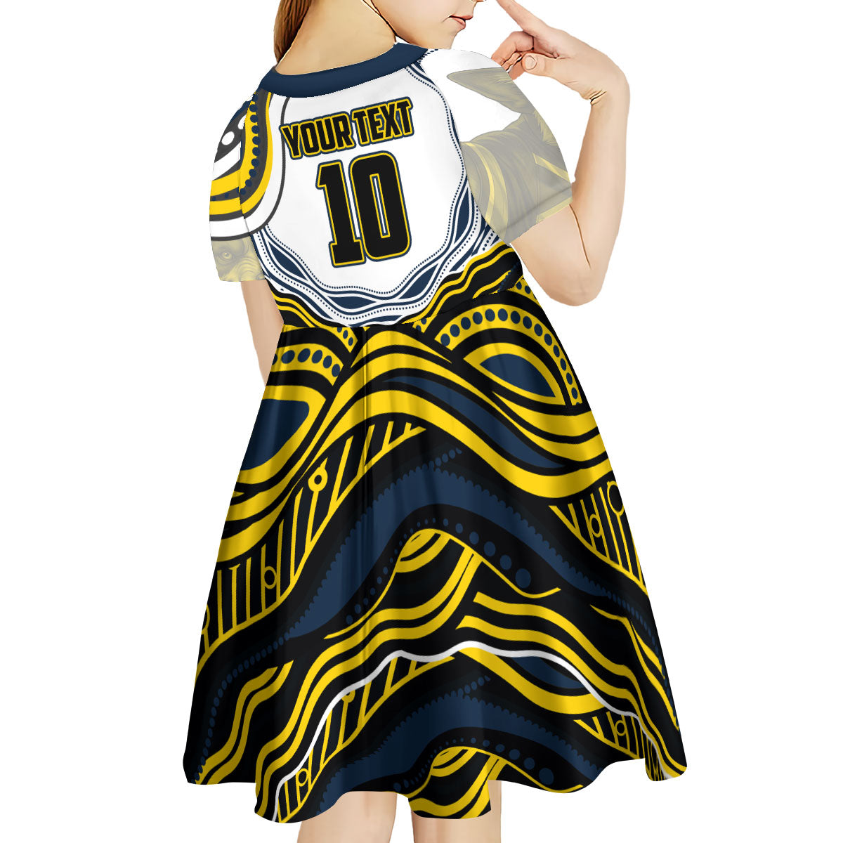 Personalized Melbourne Storm Kid Short Sleeve Dress Aboriginal Dot Art - Dreamtime Rugby Mascot