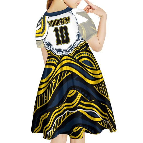 Personalized Melbourne Storm Kid Short Sleeve Dress Aboriginal Dot Art - Dreamtime Rugby Mascot