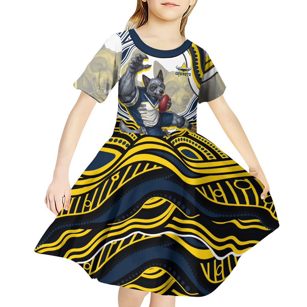 Personalized Melbourne Storm Kid Short Sleeve Dress Aboriginal Dot Art - Dreamtime Rugby Mascot