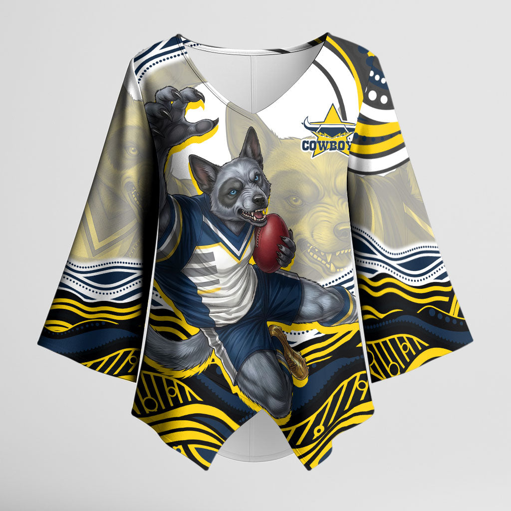 Personalized Melbourne Storm Kimono Sleeve Blouse Aboriginal Dot Art - Dreamtime Rugby Mascot