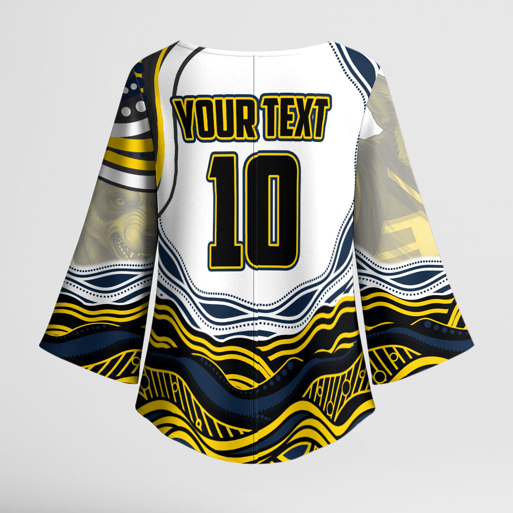 Personalized Melbourne Storm Kimono Sleeve Blouse Aboriginal Dot Art - Dreamtime Rugby Mascot
