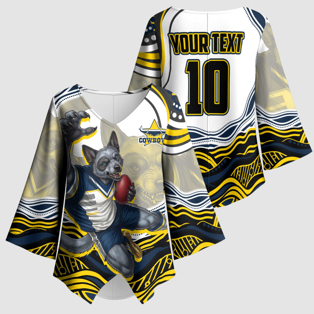 Personalized Melbourne Storm Kimono Sleeve Blouse Aboriginal Dot Art - Dreamtime Rugby Mascot