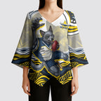 Personalized Melbourne Storm Kimono Sleeve Blouse Aboriginal Dot Art - Dreamtime Rugby Mascot