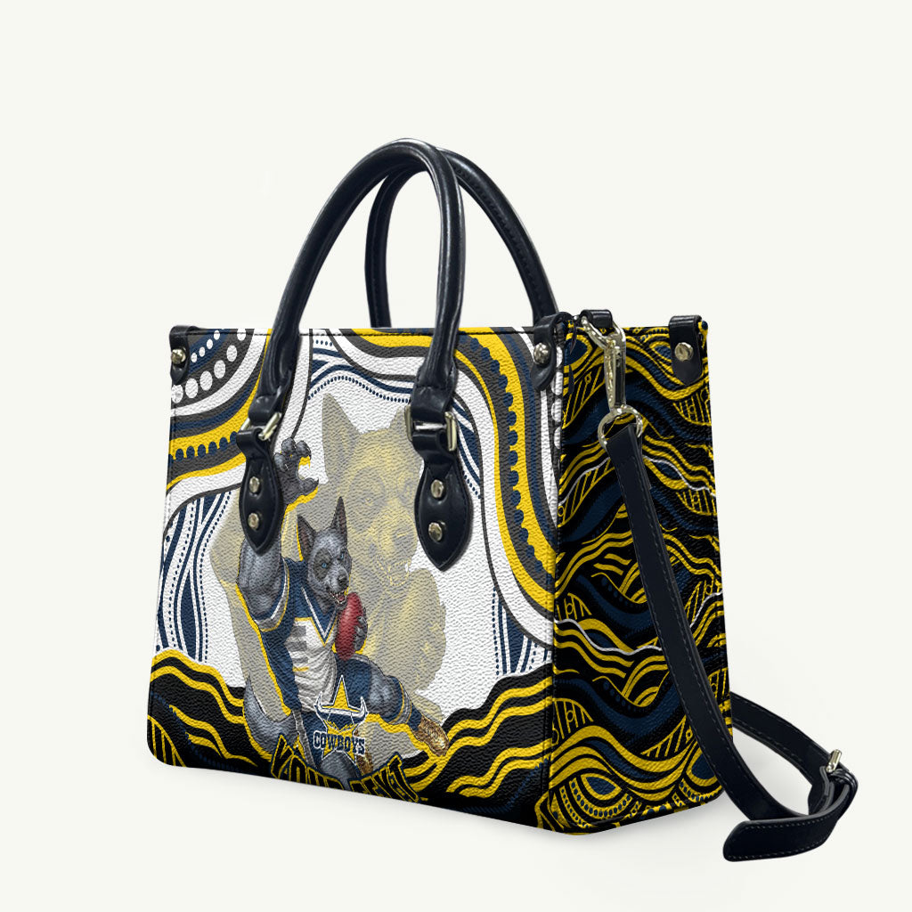 Personalized Melbourne Storm Leather Bag Aboriginal Dot Art - Dreamtime Rugby Mascot