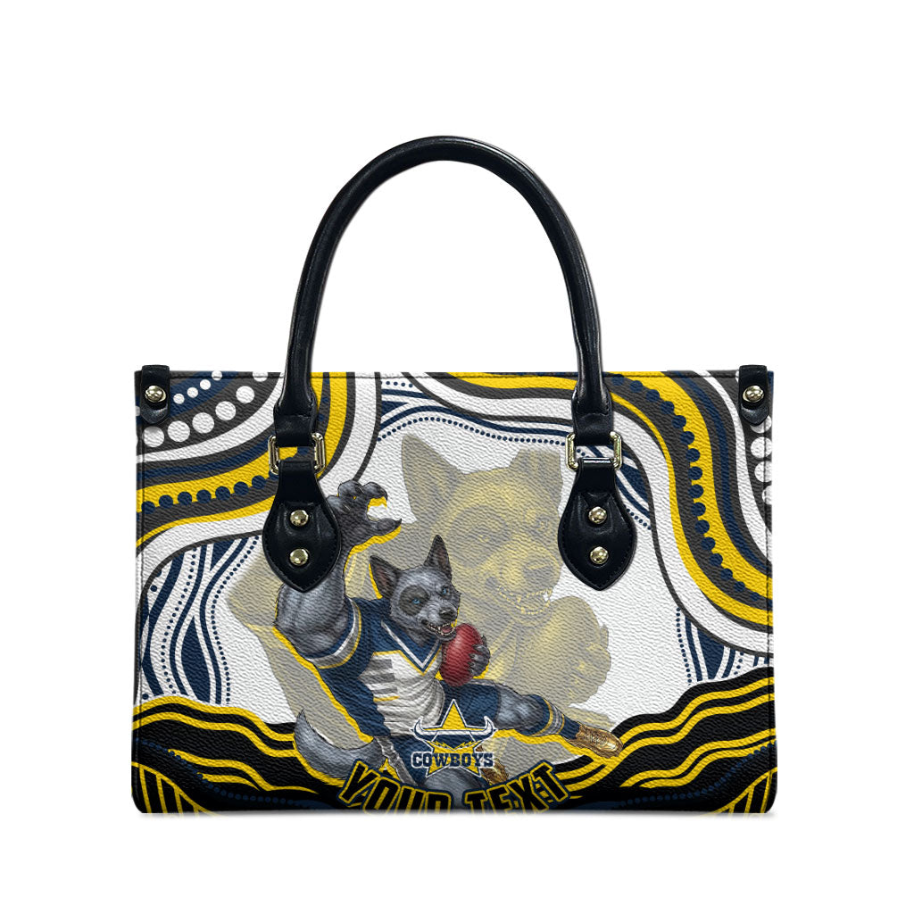 Personalized Melbourne Storm Leather Bag Aboriginal Dot Art - Dreamtime Rugby Mascot