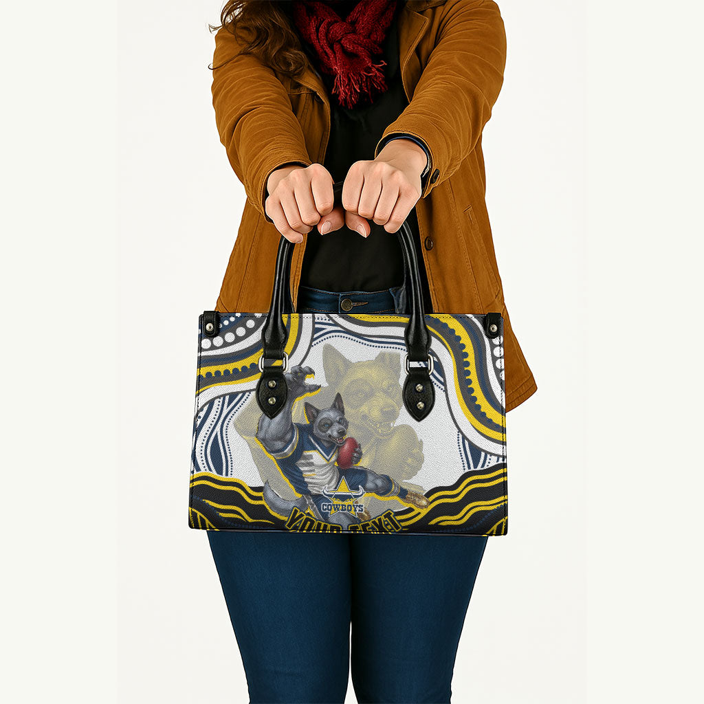 Personalized Melbourne Storm Leather Bag Aboriginal Dot Art - Dreamtime Rugby Mascot