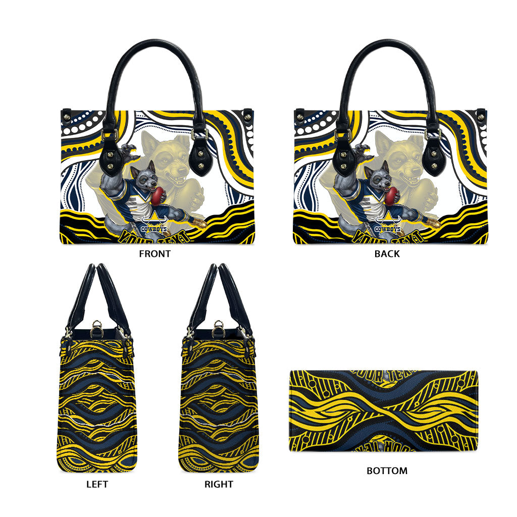 Personalized Melbourne Storm Leather Bag Aboriginal Dot Art - Dreamtime Rugby Mascot