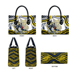 Personalized Melbourne Storm Leather Bag Aboriginal Dot Art - Dreamtime Rugby Mascot