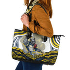 Personalized Melbourne Storm Leather Tote Bag Aboriginal Dot Art - Dreamtime Rugby Mascot