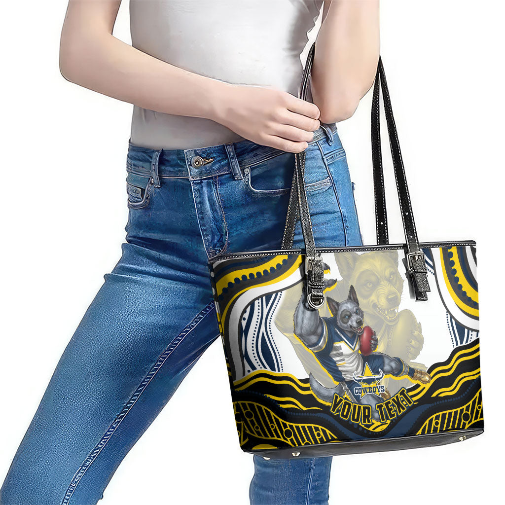 Personalized Melbourne Storm Leather Tote Bag Aboriginal Dot Art - Dreamtime Rugby Mascot