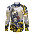 Personalized Melbourne Storm Long Sleeve Button Shirt Aboriginal Dot Art - Dreamtime Rugby Mascot