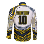 Personalized Melbourne Storm Long Sleeve Button Shirt Aboriginal Dot Art - Dreamtime Rugby Mascot