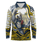 Personalized Melbourne Storm Long Sleeve Polo Shirt Aboriginal Dot Art - Dreamtime Rugby Mascot