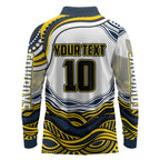 Personalized Melbourne Storm Long Sleeve Polo Shirt Aboriginal Dot Art - Dreamtime Rugby Mascot