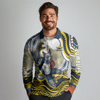 Personalized Melbourne Storm Long Sleeve Polo Shirt Aboriginal Dot Art - Dreamtime Rugby Mascot
