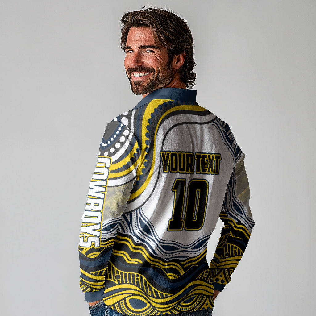 Personalized Melbourne Storm Long Sleeve Polo Shirt Aboriginal Dot Art - Dreamtime Rugby Mascot