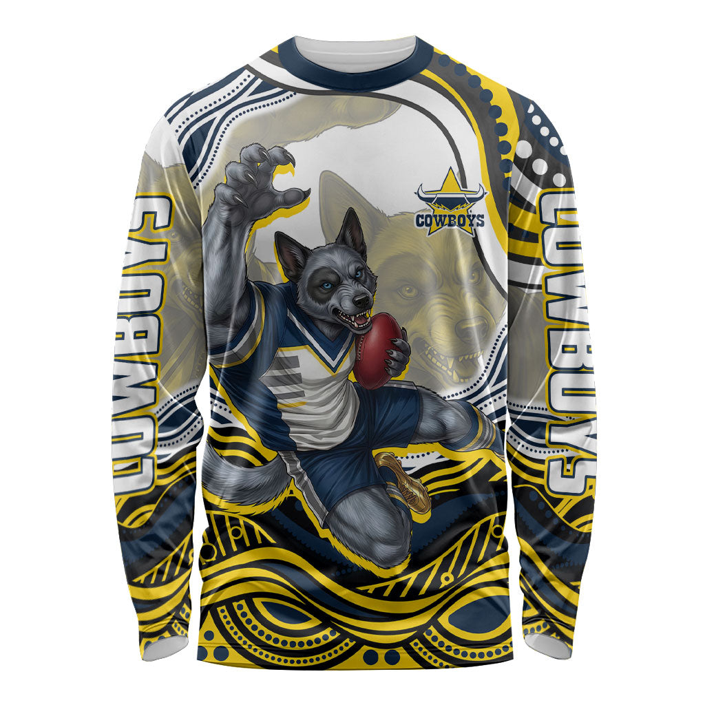 Personalized Melbourne Storm Long Sleeve Shirt Aboriginal Dot Art - Dreamtime Rugby Mascot