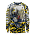 Personalized Melbourne Storm Long Sleeve Shirt Aboriginal Dot Art - Dreamtime Rugby Mascot