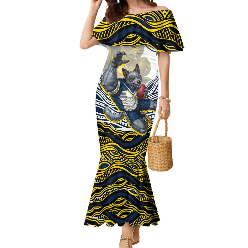 Personalized Melbourne Storm Mermaid Dress Aboriginal Dot Art - Dreamtime Rugby Mascot