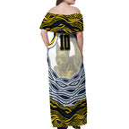 Personalized Melbourne Storm Off Shoulder Maxi Dress Aboriginal Dot Art - Dreamtime Rugby Mascot