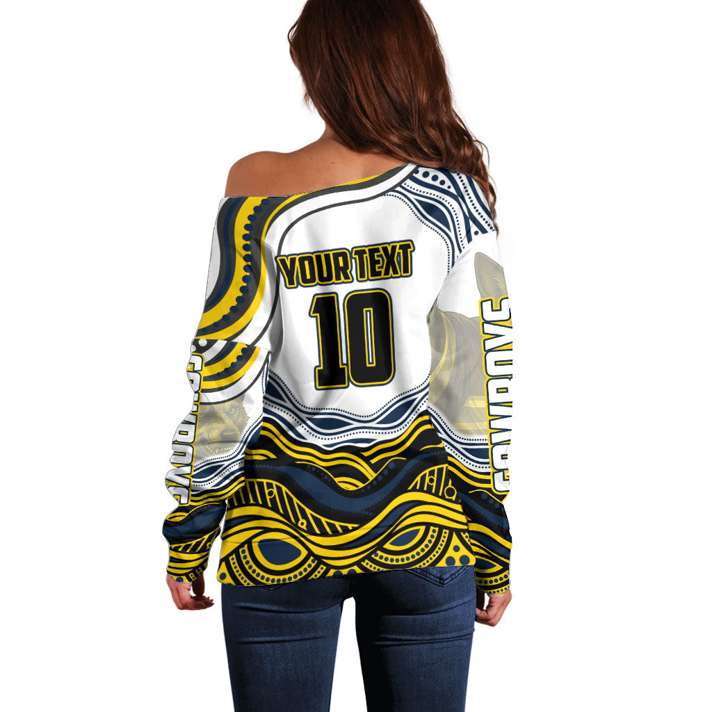 Personalized Melbourne Storm Off Shoulder Sweater Aboriginal Dot Art - Dreamtime Rugby Mascot
