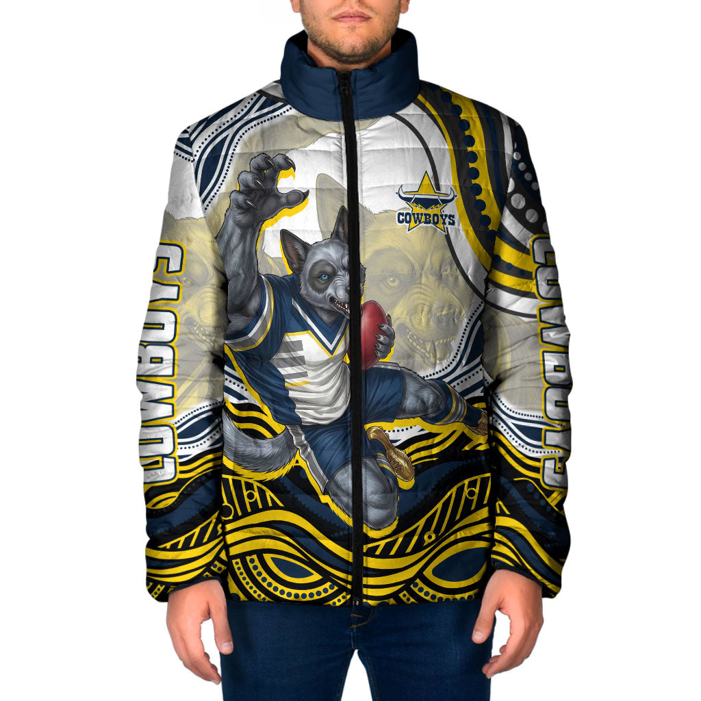 Personalized Melbourne Storm Padded Jacket Aboriginal Dot Art - Dreamtime Rugby Mascot