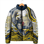 Personalized Melbourne Storm Padded Jacket Aboriginal Dot Art - Dreamtime Rugby Mascot