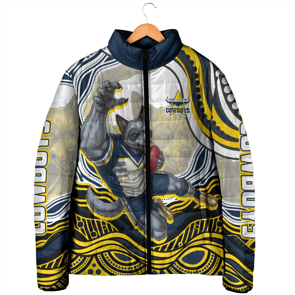 Personalized Melbourne Storm Padded Jacket Aboriginal Dot Art - Dreamtime Rugby Mascot