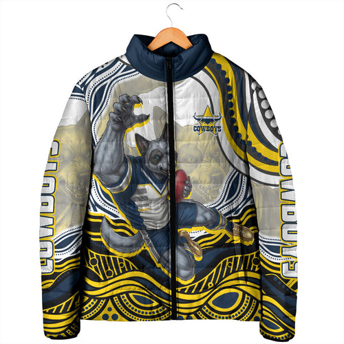 Personalized Melbourne Storm Padded Jacket Aboriginal Dot Art - Dreamtime Rugby Mascot