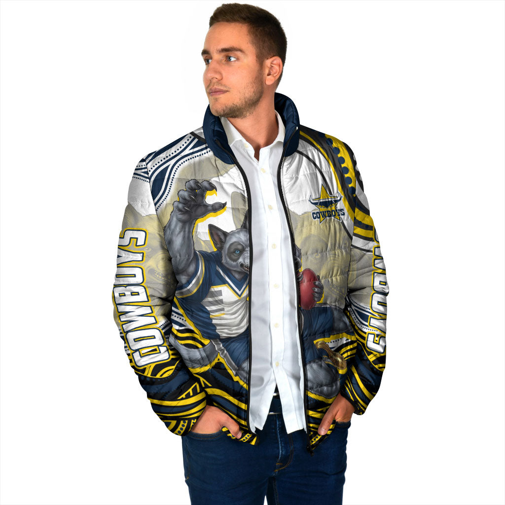 Personalized Melbourne Storm Padded Jacket Aboriginal Dot Art - Dreamtime Rugby Mascot