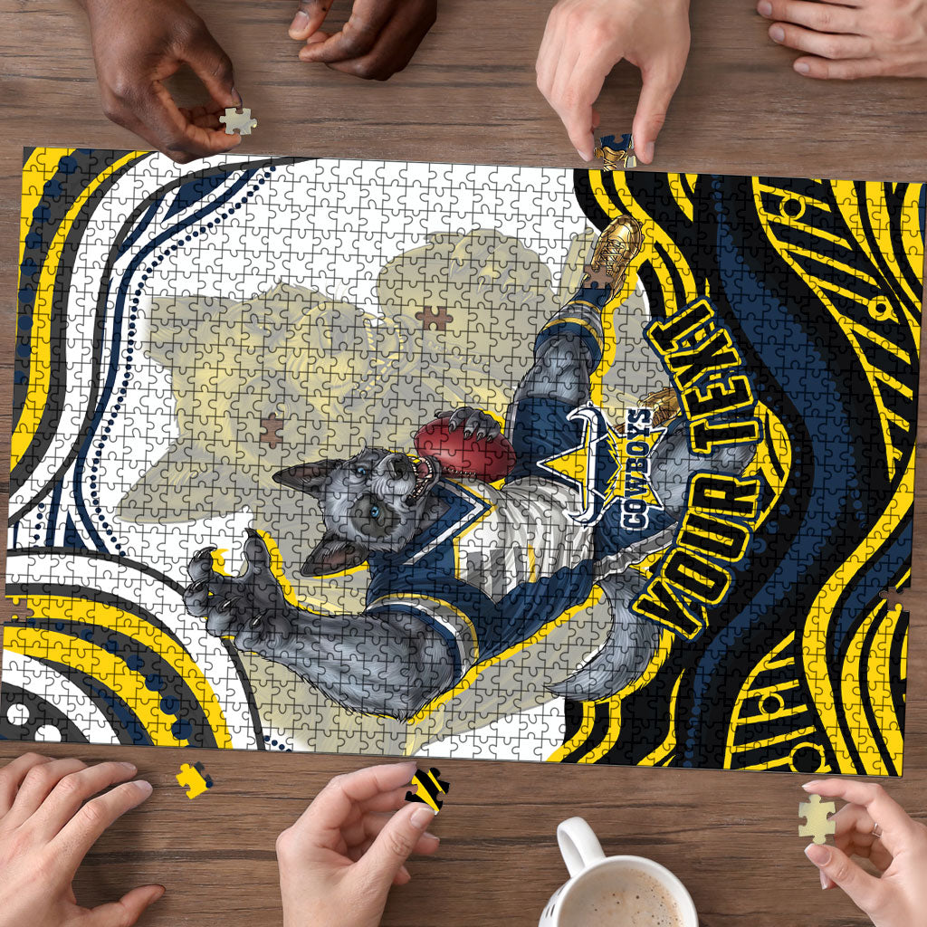 Personalized Melbourne Storm Puzzle Aboriginal Dot Art - Dreamtime Rugby Mascot