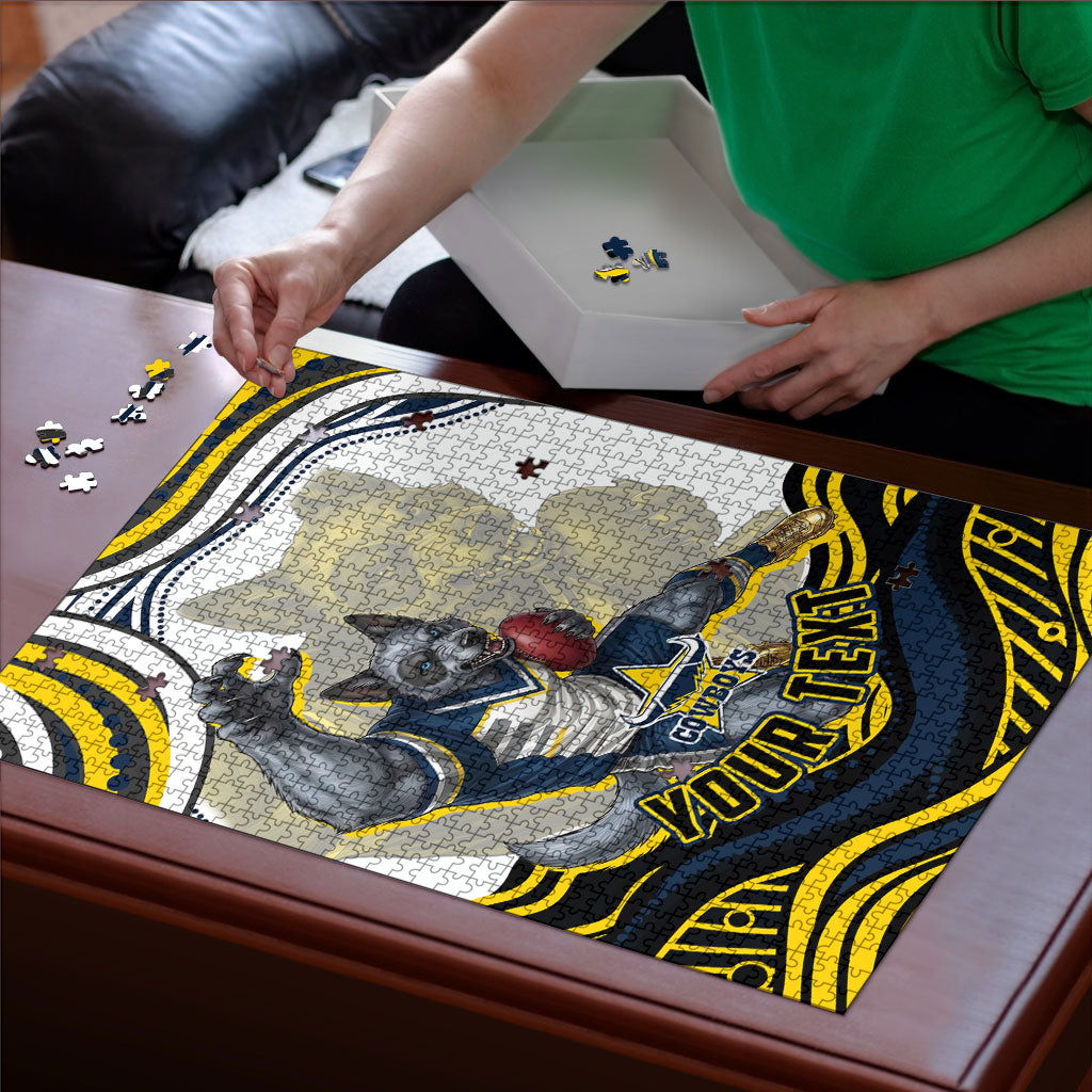 Personalized Melbourne Storm Puzzle Aboriginal Dot Art - Dreamtime Rugby Mascot