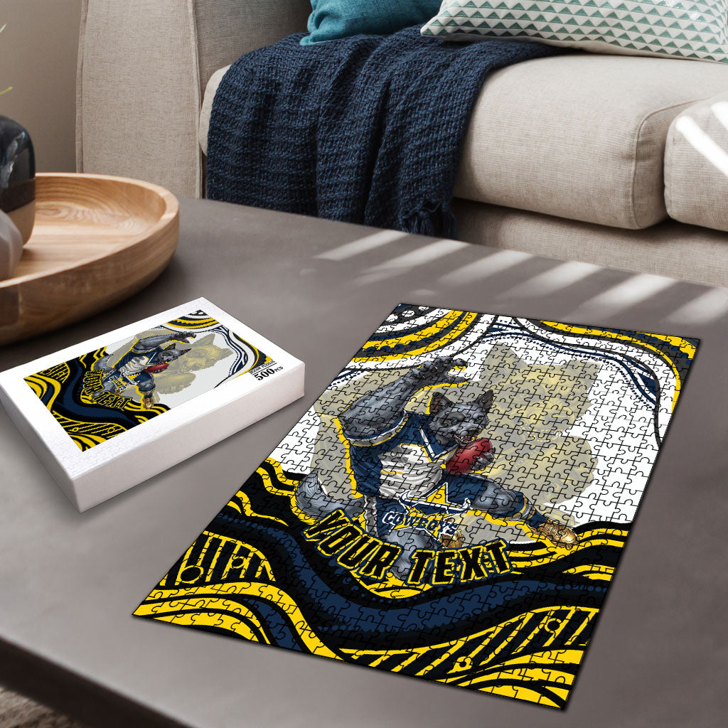Personalized Melbourne Storm Puzzle Aboriginal Dot Art - Dreamtime Rugby Mascot