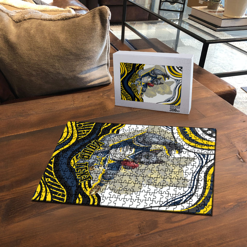 Personalized Melbourne Storm Puzzle Aboriginal Dot Art - Dreamtime Rugby Mascot