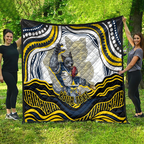 Personalized Melbourne Storm Quilt Aboriginal Dot Art - Dreamtime Rugby Mascot