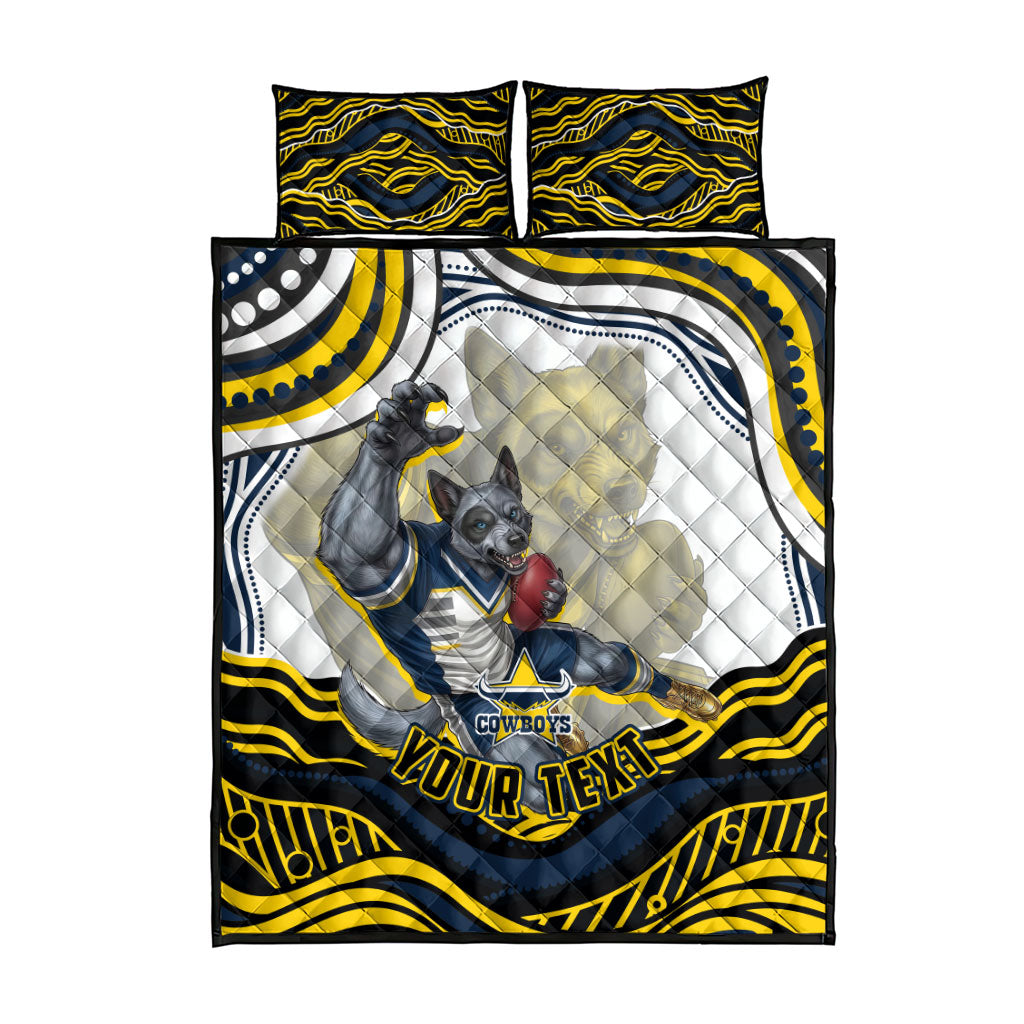 Personalized Melbourne Storm Quilt Bed Set Aboriginal Dot Art - Dreamtime Rugby Mascot